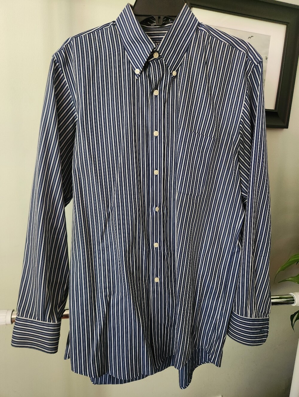 Kirkland Signature Navy and White Striped Button-Down Shirt